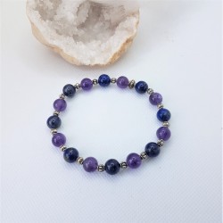 Bracelet argenté en Améthyste et Lapis Lazuli ~Je développe mon intuition~ - Ci nature