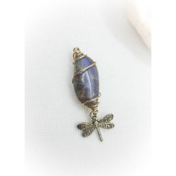 Pendentif en Labradorite et sa libellule - Bouclier protecteur - Ci nature