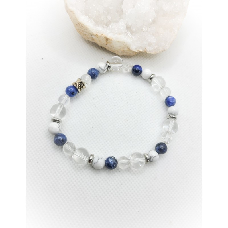 Bracelet Sodalite, Howlite et Cristal de roche - Clarté et sérénité - Ci nature